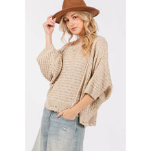 Mushroom Distressed Asym Open Stitch Sage + Fig Sweater