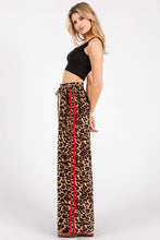 Brown Woven Leopard Wide Leg Side Trim Pants