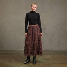 Leopard Mesh Tiered Skirt with Elastic Waist