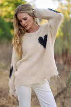Oatmeal Long Sleeve Heart Patch Knit Sweater