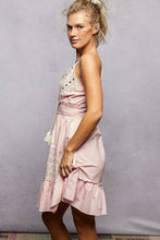 Pink V-Neck Sleeveless Cotton POL Dress with Eyelet Detail Smocked Waist