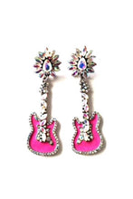 Black Western Crystal Guitar Dangle Earrings