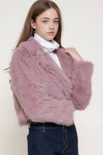 Mauve Long Sleeve Notched Collar Faux Fur Cropped Jacket