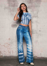 Flag Digital Print Wide Leg Jeans