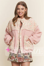 Baby Pink Teddy Sherpa Floral Mixed Fabric Jacket