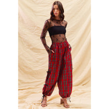 CHRISTMAS CHECKERED PLAID JOGGER TRACK PANTS: RED CHECK / M
