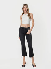 Black Mid Rise Raw Step Hem Crop Flare Vervet Jeans