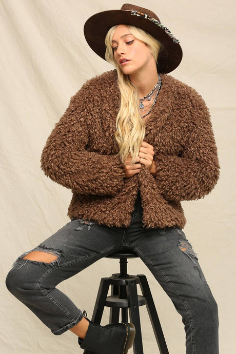 Latte Open Front Fuzzy And Cozy Jacket
