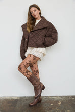 Chocolate Brown Quilted Shawl Collar Cropped Jacket