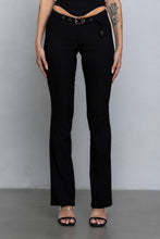 Black Buckle strap detail stretchy woven pants