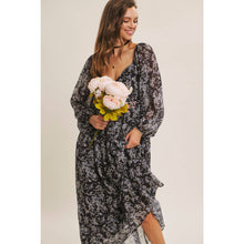 Black Multi Stunner Twisted Front Floral Midi Dress