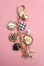 Gold Bow Checker Heart Flower Bag Charm