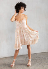 Natural Peach Ditsy Floral Print Sleeveless Panel Mini Dress