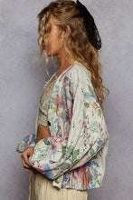 Cream V neck floral print metal flower button sweater POL cardigan