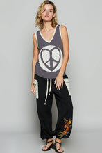 Charcoal V-neck sleeveless front woven heart peace patch POL Top