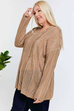 Brown Plus Solid V Neck Long Sleeve Hoodie