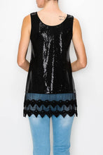 Sparkly Lace Layer Origami Tank Top: Black