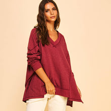Berry V Neck Pullover Sweatshirt