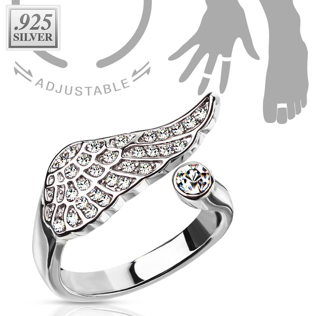 Angel Wing Multi Gems Adjustable Mid / Toe Ring