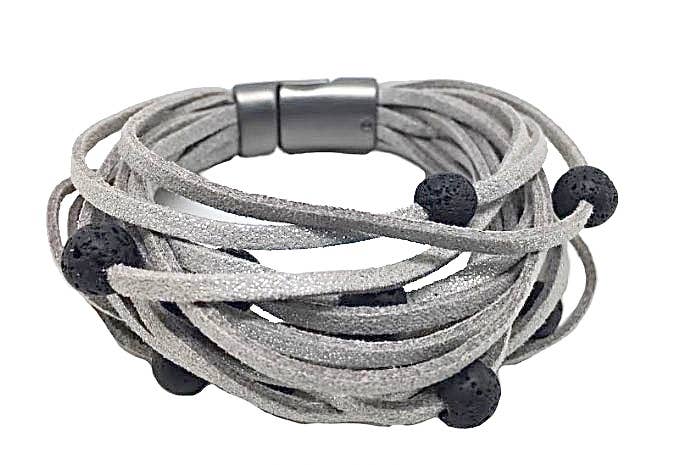 Pianta - Metallic faux suede bracelet, volcanic beads