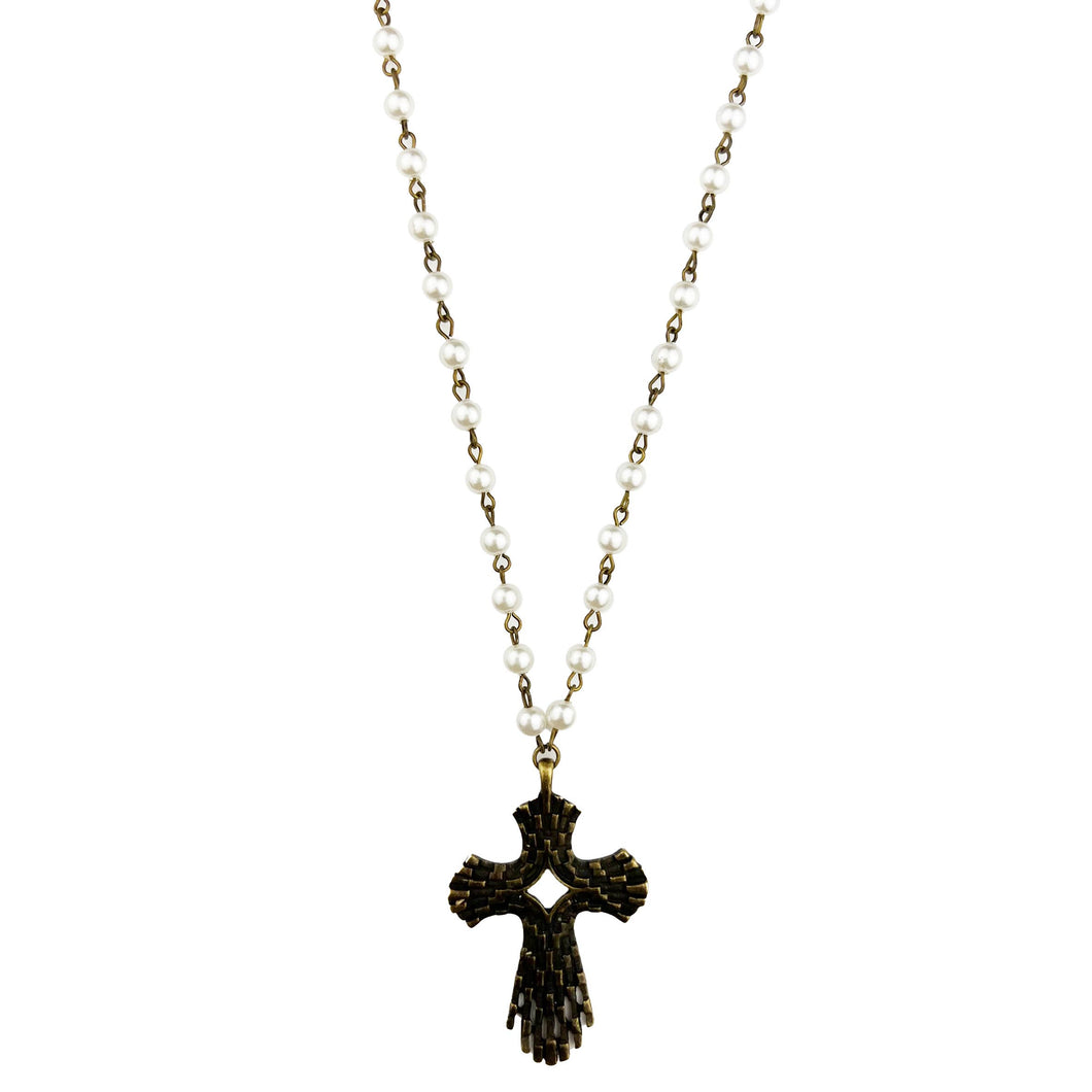 Pearl Long Cross Necklace