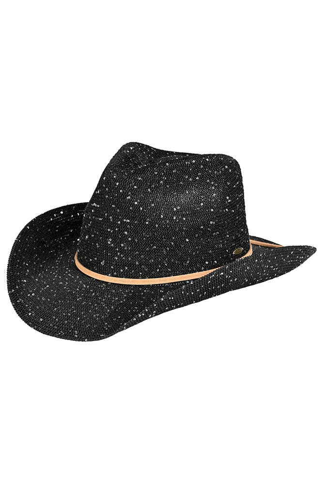 Black C.C Sequin Cowboy Hat