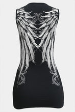 Black Angel Wing Rhinestone Deep V Laced Eyelet Bus Stop Tank Top 4/11/23 5977