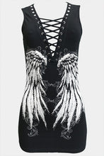 Black Angel Wing Rhinestone Deep V Laced Eyelet Bus Stop Tank Top 4/11/23 5977