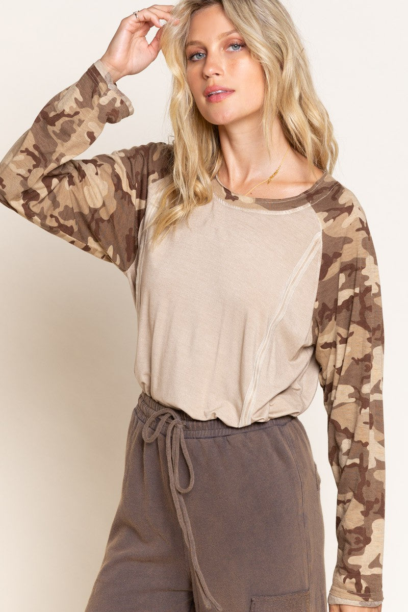 Beige Camo Morning Rise Knit POL Top 10/25/22 4409
