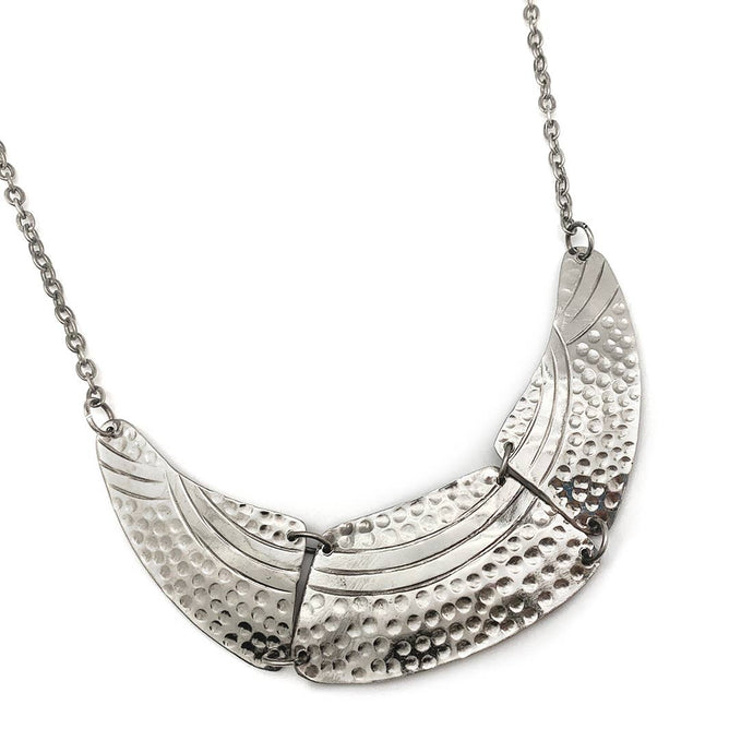 Kashi Antique Silver Embossed Necklace - Hammered Bib