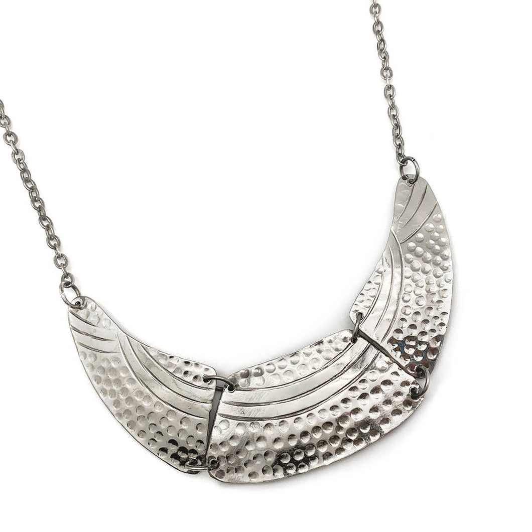 Kashi Antique Silver Embossed Necklace - Hammered Bib