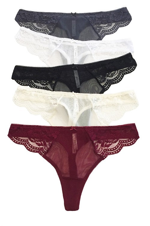 Burgundy Pretty Lace Mid Rise Thong 7/1/22 3161