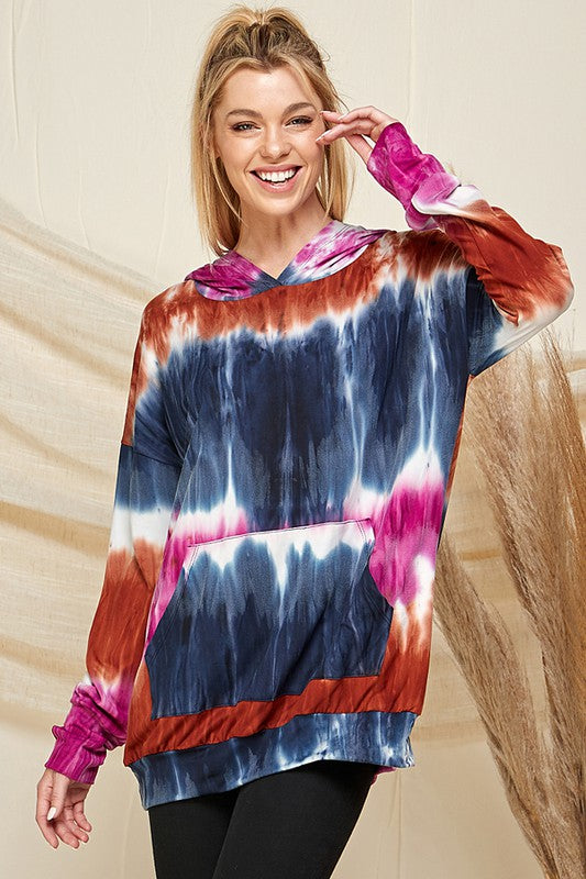 Navy Magenta Kangaroo pocket Tie Dye Thumbhole Blumin Hoodie 10/17/22 4313