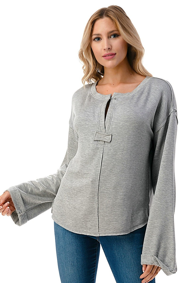 Heather Grey Folded Wide Sleeve Ariella Top 12/13/22 5021