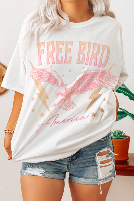 White Oversized Free Bird Golden Rose Tee 10/21/22 4355