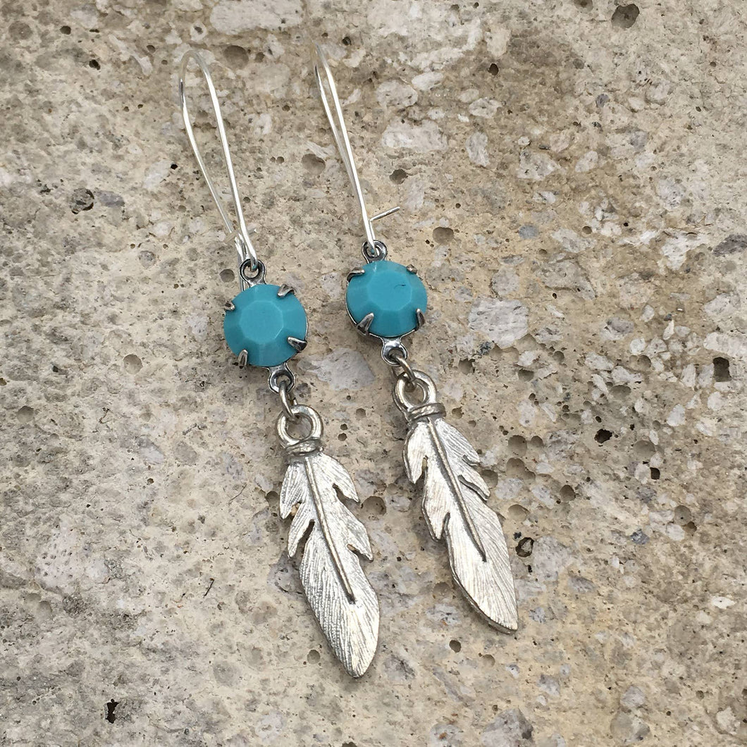 Silver Turquoise Feather Earrings