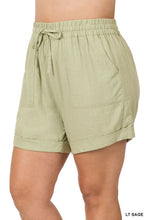 Light Sage Plus Linen Drawstring Zenana Shorts 2/6/23 2255
