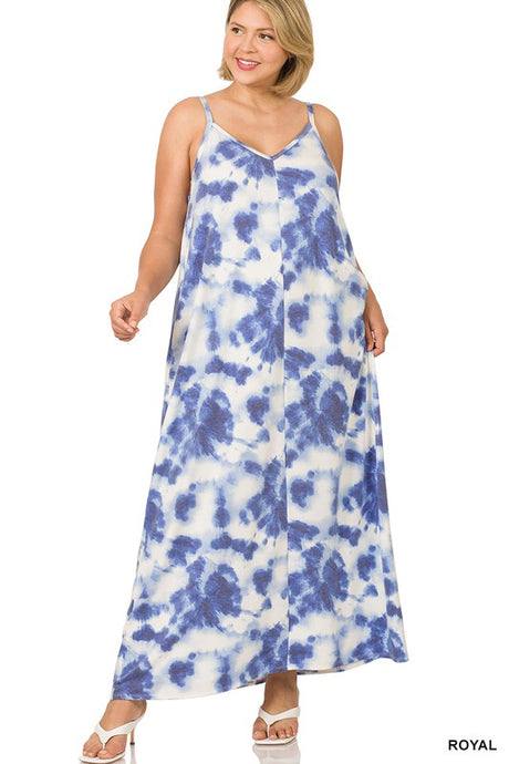 Royal Plus French Terry Tie Dye V Neck Cami Maxi Zenana Top 5/18/22 2826