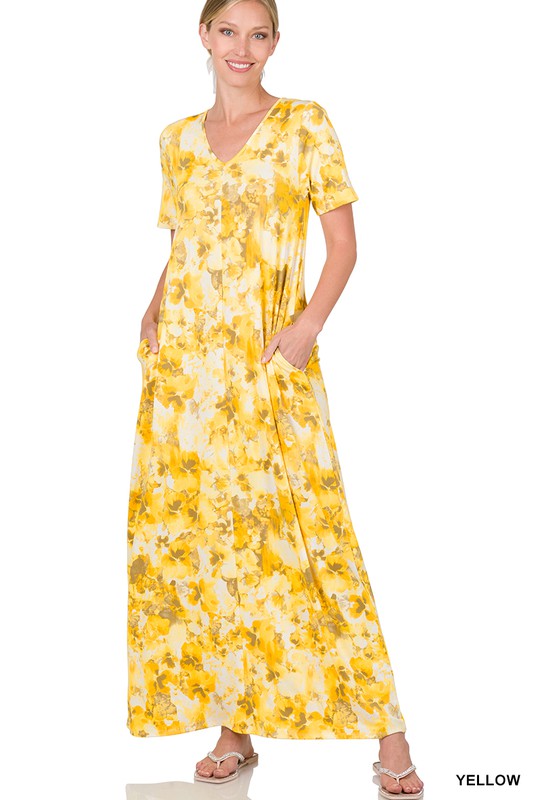Yellow V Neck Short Sleeve Maxi Zenana Dress 4/19/23 6049