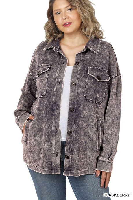 Blackberry Plus Acid Wash Oversized Zenana Shacket 11/29/22 3463