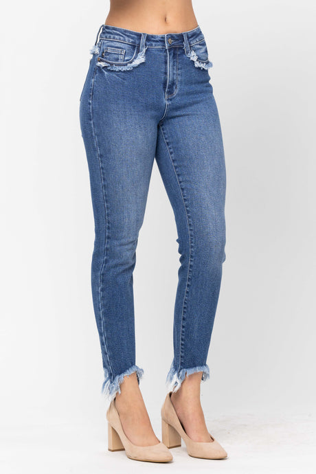 Medium Hi Rise Fringed Pocket Slim Fit Judy Blue Jeans 9/2/22 3928