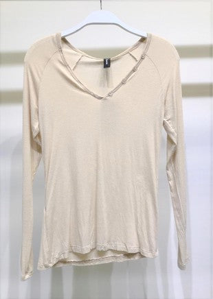 Beige Butter Soft Light Weight Long Sleeve Henley Venti 6 Top 12/13/22 5005
