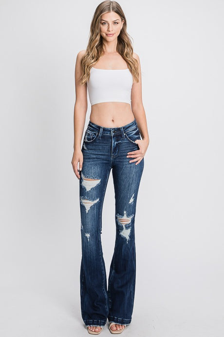 Dark Distressed Mid Rise Stretch Flare Petra153 Jeans 2/3/23 5504