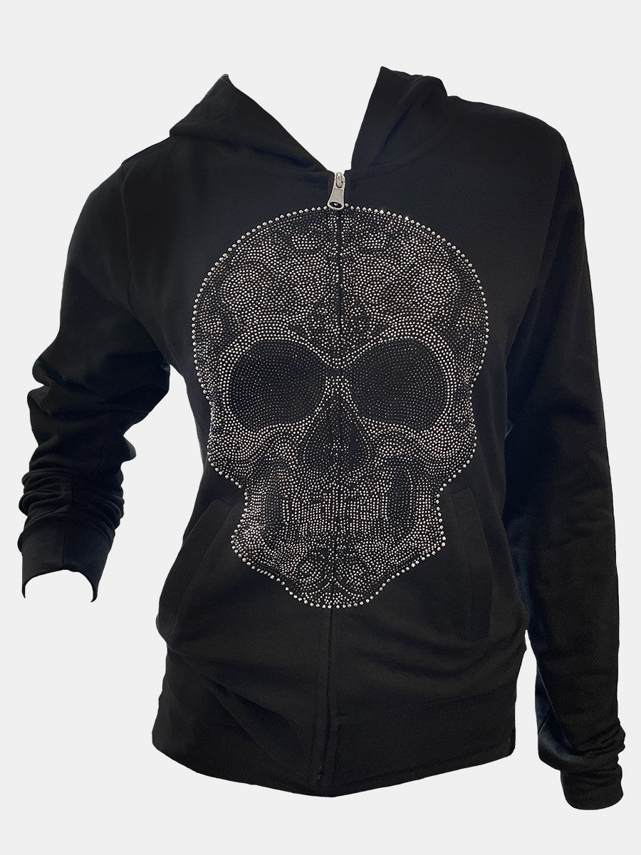 Black Extra Blinged Out Skull Bus Stop Hoodie 4/11/23 5905