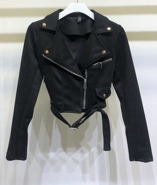 Black Faux Suede Cropped Biker Venti 6 Jacket 12/13/22 5017