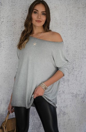 Grey Wide Crew Neck Long Sleeve Mineral Wash Venti 6 Top 1/12/23 5281