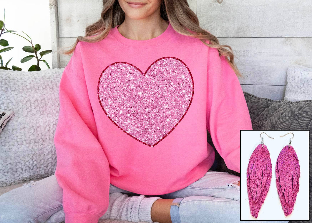 Safety Pink Glitter Heart (Glitter Look) Sweatshirt