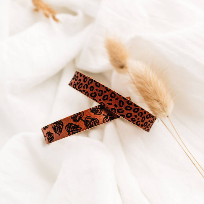 Monstera and Leopard Leather Bracelet