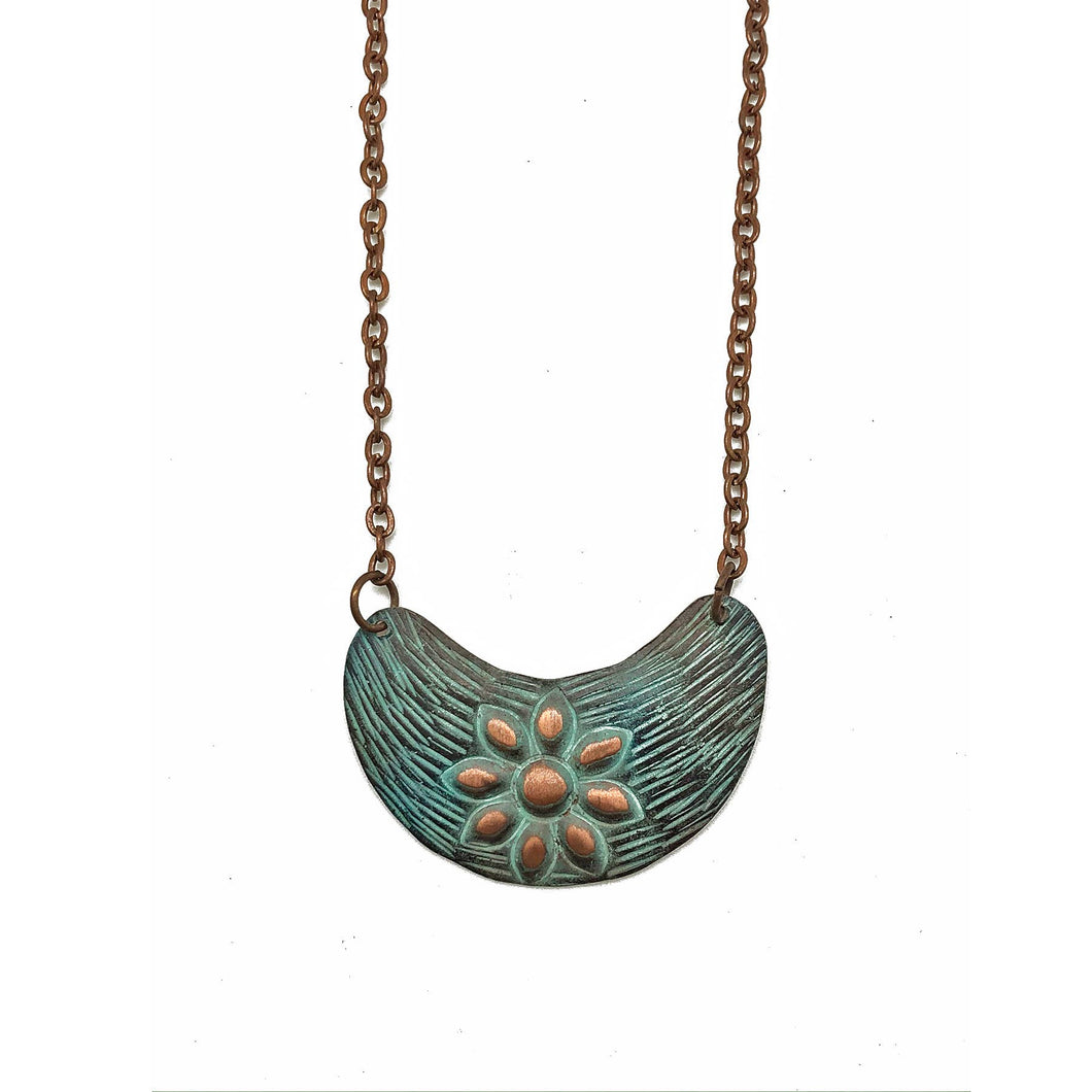 Copper Patina Necklace - Rustic Flower