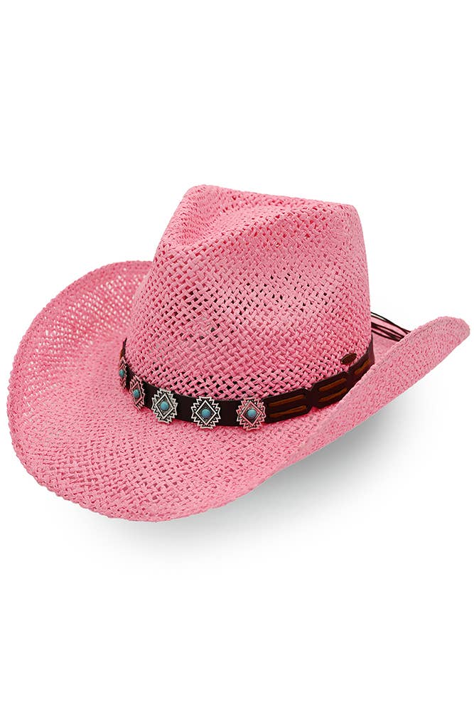 Pink C.C Turquoise Charm Trim cowboy Hat